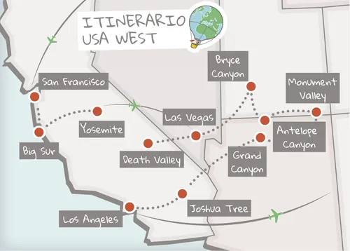 Mappa Itinerario USA West
